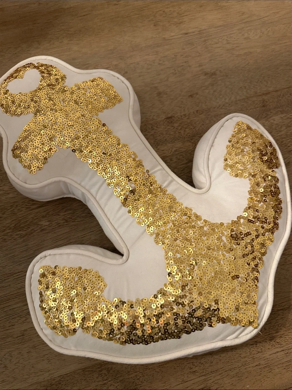 Pottery Bark Kids Emily & Merrit gold Sequin Anchor toss Pillow large EUC teen